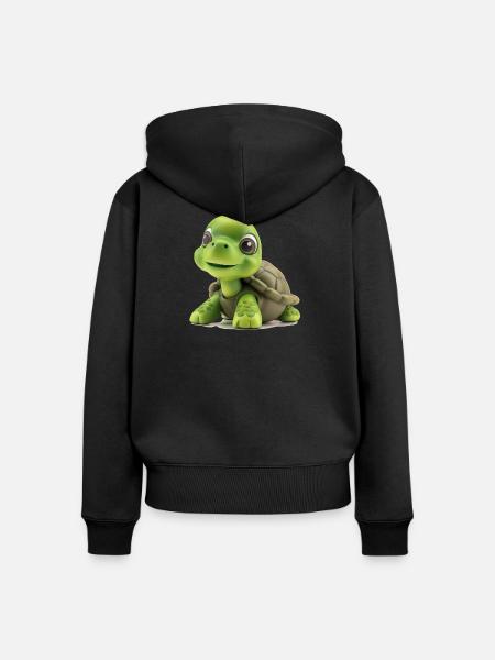 Fröhliche Grüne Schildkröte - Frauen Premium Bio Zip Hoodie - Schwarz