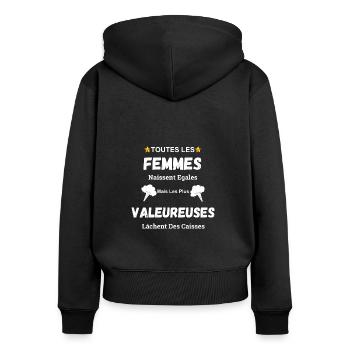Péteuse cadeau drôle lâcher - Sweat à capuche zippé Premium bio Femme - noir - Dos - Julia (174cm)