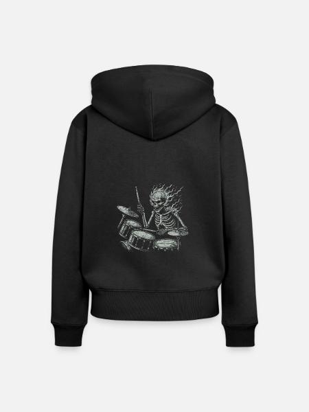 Drummer Skull Skelett am Drumset - Frauen Premium Bio Zip Hoodie - Schwarz