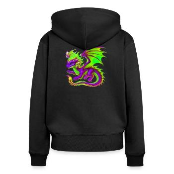 Drache - Frauen Premium Bio Zip Hoodie - Schwarz - Hinten - Julia (174cm)