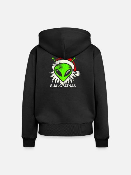 Festliches Alien Head Weihnachtsdesign - Frauen Premium Bio Zip Hoodie - Schwarz