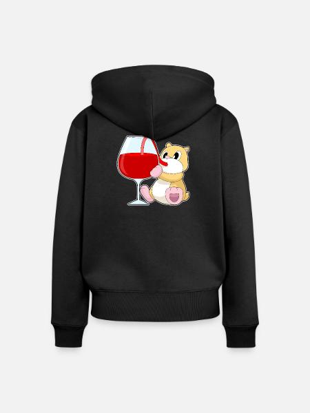 Hamster Rotwein - Frauen Premium Bio Zip Hoodie - Schwarz