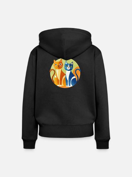Circle Cats Duo - Frauen Premium Bio Zip Hoodie - Schwarz