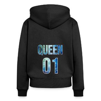 Queen King Queen Tenue de couple - Sweat à capuche zippé Premium bio Femme - noir - Dos - Julia (174cm)