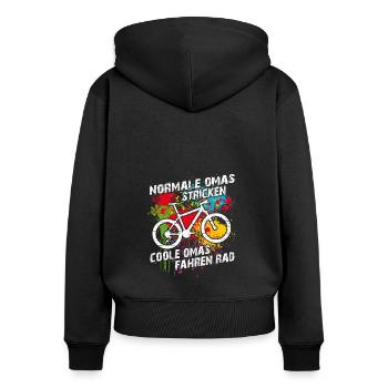 Coole Oma fährt Fahrrad lustiger Omaspruch - Frauen Premium Bio Zip Hoodie - Schwarz - Hinten - Julia (174cm)