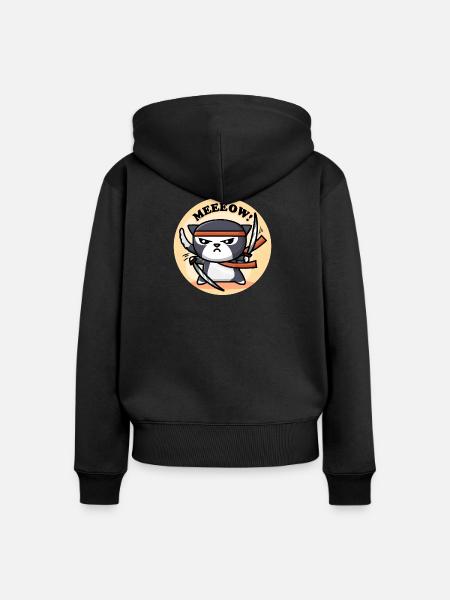 Süße Ninja Katze - Frauen Premium Bio Zip Hoodie - Schwarz