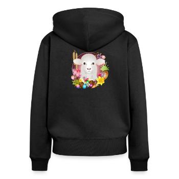 Le mouton ou l’agneau comme motif printanier & pascal - Sweat à capuche zippé Premium bio Femme - noir - Dos - Julia (174cm)