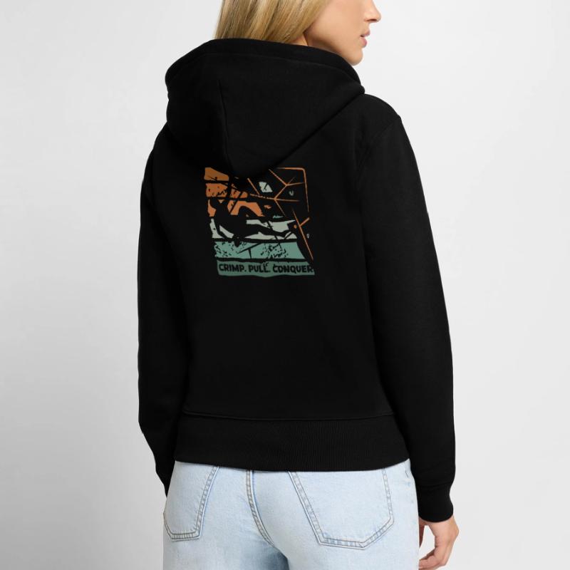 Bouldern – Crimp. Pull. Conquer. Frauen Premium Bio Zip Hoodie