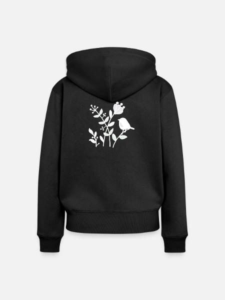 Natur_mit_Vogel_weiss - Frauen Premium Bio Zip Hoodie - Schwarz