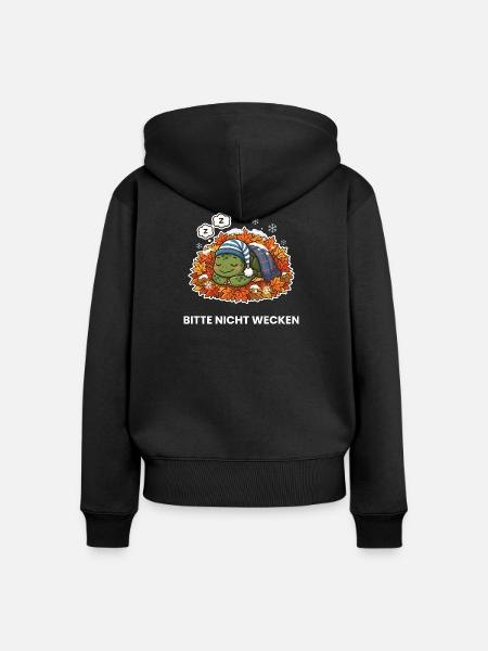 Schlafende Schildkröte im Herbstlaub - Frauen Premium Bio Zip Hoodie - Schwarz