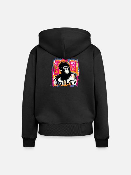 Schimpansen-Straßenkunst – Bunte Affengraffiti - Frauen Premium Bio Zip Hoodie - Schwarz