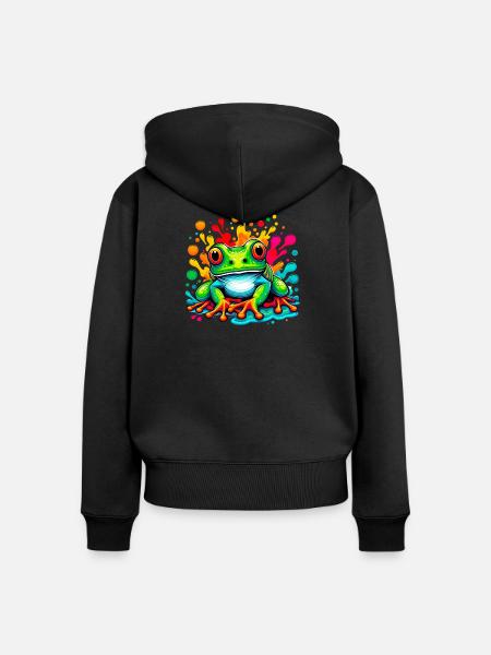 Frosch - Frauen Premium Bio Zip Hoodie - Schwarz