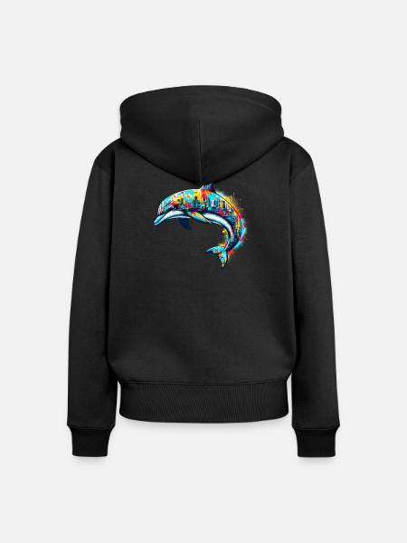 Delfin - Frauen Premium Bio Zip Hoodie - Schwarz