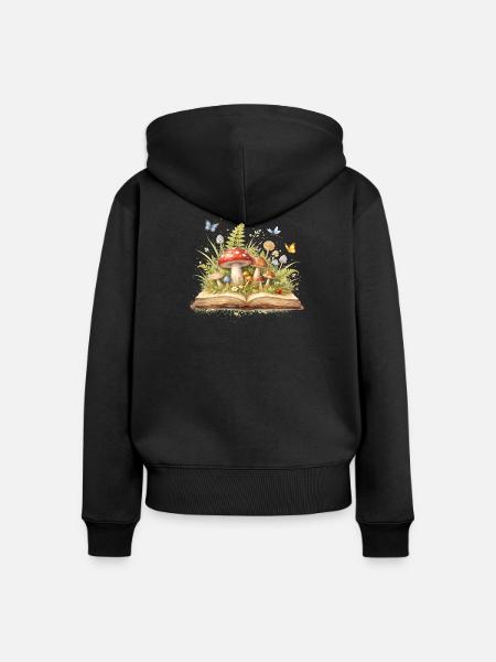 Magisches Buch mit Wald Illustration  - Frauen Premium Bio Zip Hoodie - Schwarz