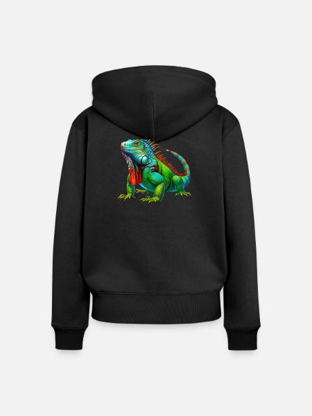 Leguan - Frauen Premium Bio Zip Hoodie - Schwarz