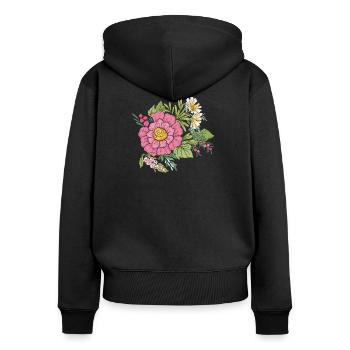 Image de fleur - Sweat à capuche zippé Premium bio Femme - noir - Dos - Julia (174cm)