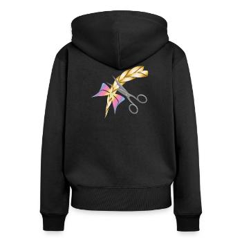 Des ciseaux coupent une tresse blonde - Sweat à capuche zippé Premium bio Femme - noir - Dos - Julia (174cm)