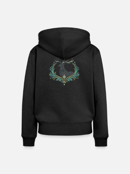 Hirsch im Ornamentherz - Frauen Premium Bio Zip Hoodie - Schwarz