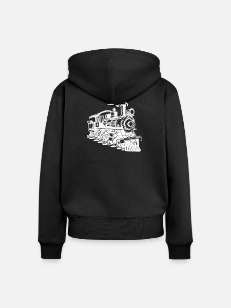 Dampflokomotive Zeichnung - Frauen Premium Bio Zip Hoodie - Schwarz