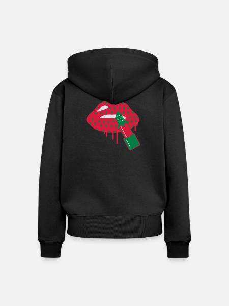 Lippenstift Erdbeere - Frauen Premium Bio Zip Hoodie - Schwarz