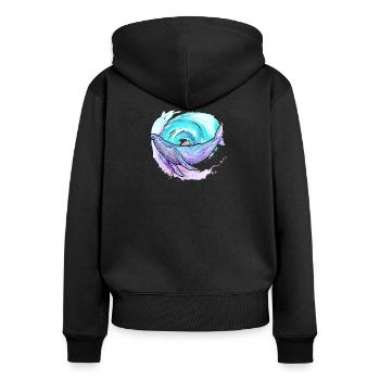 Baleine à bosse aquarelle - Sweat à capuche zippé Premium bio Femme - noir - Dos - Julia (174cm)