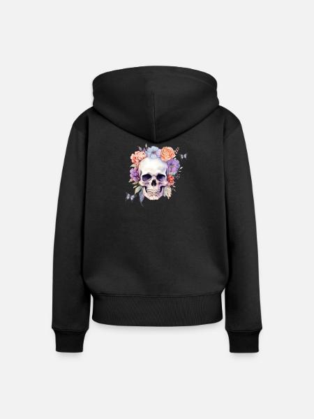 Skull Flower - Frauen Premium Bio Zip Hoodie - Schwarz