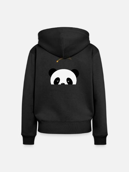 Träumender Panda mit Sternschnuppe - Frauen Premium Bio Zip Hoodie - Schwarz