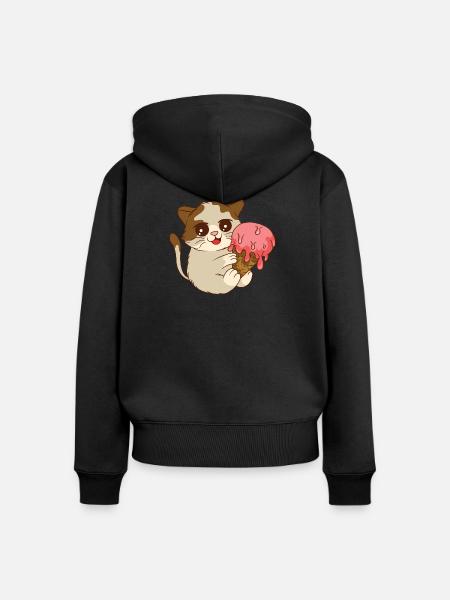 Katze isst Eis - Frauen Premium Bio Zip Hoodie - Schwarz