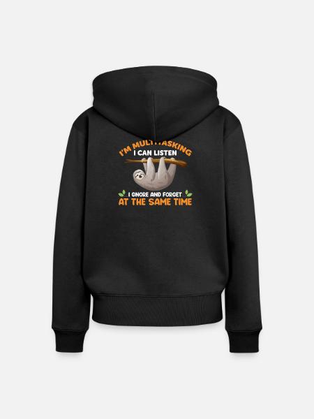 Faultier Lustiger Spruch - Frauen Premium Bio Zip Hoodie - Schwarz