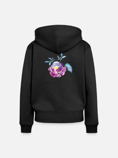 Wasserfarbene Rosenblüte - Frauen Premium Bio Zip Hoodie - Schwarz