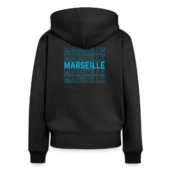 Marseille Outlined Repeat Neon Blau - Frauen Premium Bio Zip Hoodie - Schwarz - Hinten - Julia (174cm)