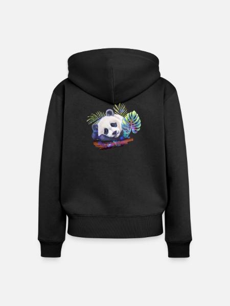 Panda - Frauen Premium Bio Zip Hoodie - Schwarz