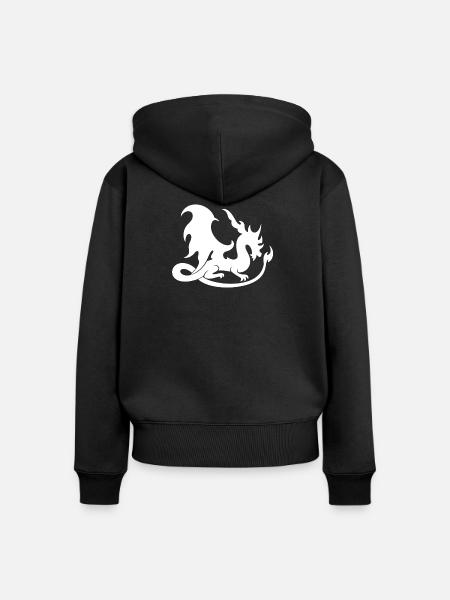 weiße Drachensilhouette im Flammenstil - Frauen Premium Bio Zip Hoodie - Schwarz
