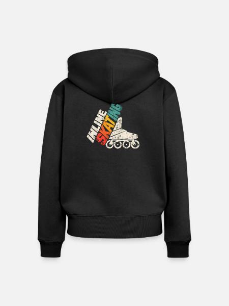 Inline Skating Retro Rollschuh Design - Frauen Premium Bio Zip Hoodie - Schwarz