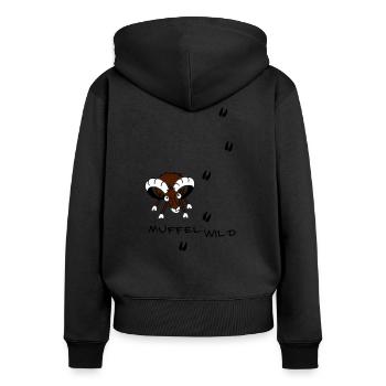 Mufflon mit Spuren - Frauen Premium Bio Zip Hoodie - Schwarz - Hinten - Julia (174cm)