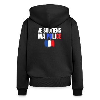 police, policier, gendarme - Sweat à capuche zippé Premium bio Femme - noir - Dos - Julia (174cm)