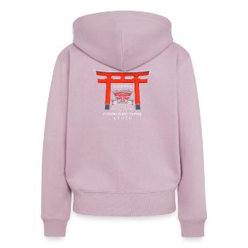 Japon, Kyoto, Sanctuaire Fushimi Inari - Taisha - Sweat à capuche zippé Premium bio Femme - rose poudré - Dos - Julia (174cm)