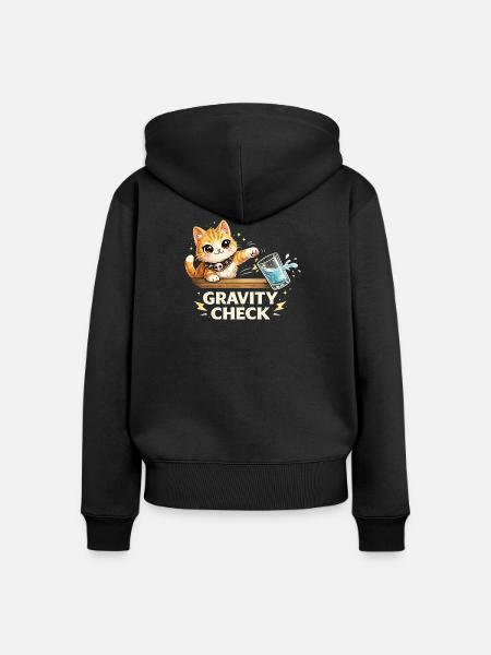 Gravity Check Katze lustiger Spruch - Frauen Premium Bio Zip Hoodie - Schwarz