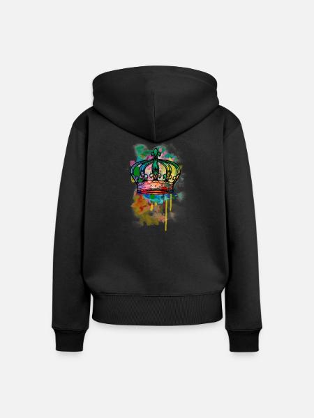 Krone in bunt - Frauen Premium Bio Zip Hoodie - Schwarz