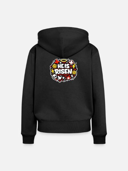 he is risen - Frauen Premium Bio Zip Hoodie - Schwarz