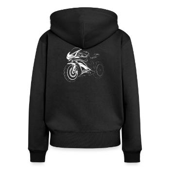 Icône d’illustration de course de motard de course de moto - Sweat à capuche zippé Premium bio Femme - noir - Dos - Julia (174cm)