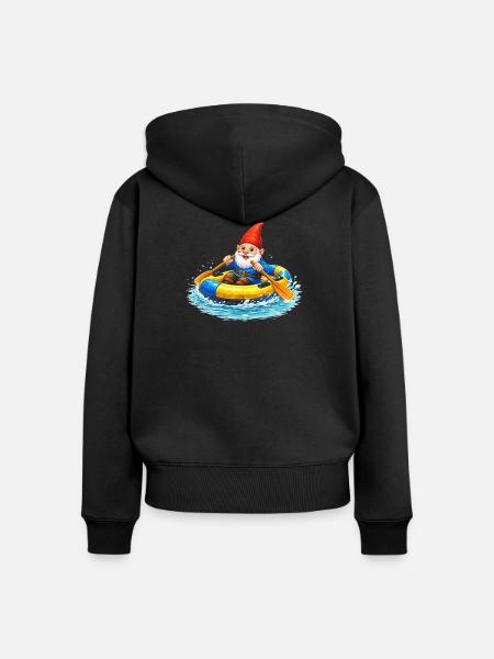 Gartenzwerg im Schlauchboot auf Sommerabenteuer - Frauen Premium Bio Zip Hoodie - Schwarz