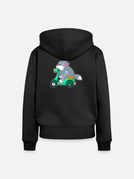 Katze Motorroller - Frauen Premium Bio Zip Hoodie - Schwarz