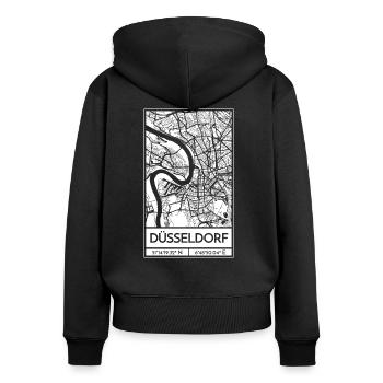 Düsseldorf – City Stadtplan Map Karte (weiß) - Frauen Premium Bio Zip Hoodie - Schwarz - Hinten - Julia (174cm)