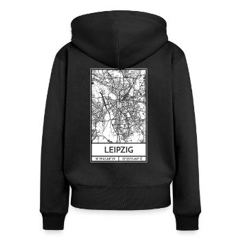 Leipzig – City Stadtplan Map Karte (weiß) - Frauen Premium Bio Zip Hoodie - Schwarz - Hinten - Julia (174cm)