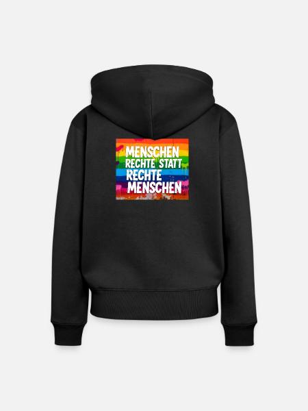 Menschenrechte statt rechte Menschen Statement - Frauen Premium Bio Zip Hoodie - Schwarz