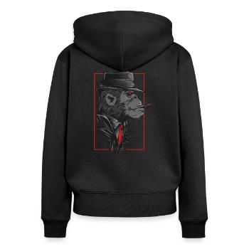 Affe Mit Hut Und Kravatte - Frauen Premium Bio Zip Hoodie - Schwarz - Hinten - Julia (174cm)