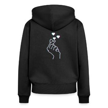 K-Pop Korean Finger Symbol Saranghae Glitch Art - Frauen Premium Bio Zip Hoodie - Schwarz - Hinten - Julia (174cm)