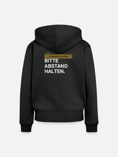 BITTE ABSTAND HALTEN Warnhinweis - Frauen Premium Bio Zip Hoodie - Schwarz