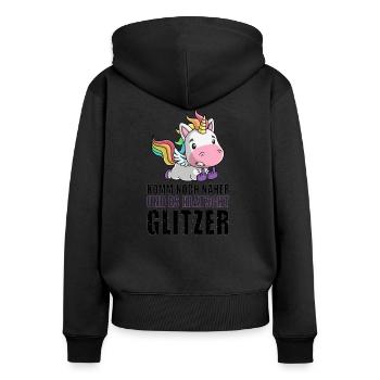Noch näher es klatscht Glitzer Einhorn Geschenk - Frauen Premium Bio Zip Hoodie - Schwarz - Hinten - Julia (174cm)